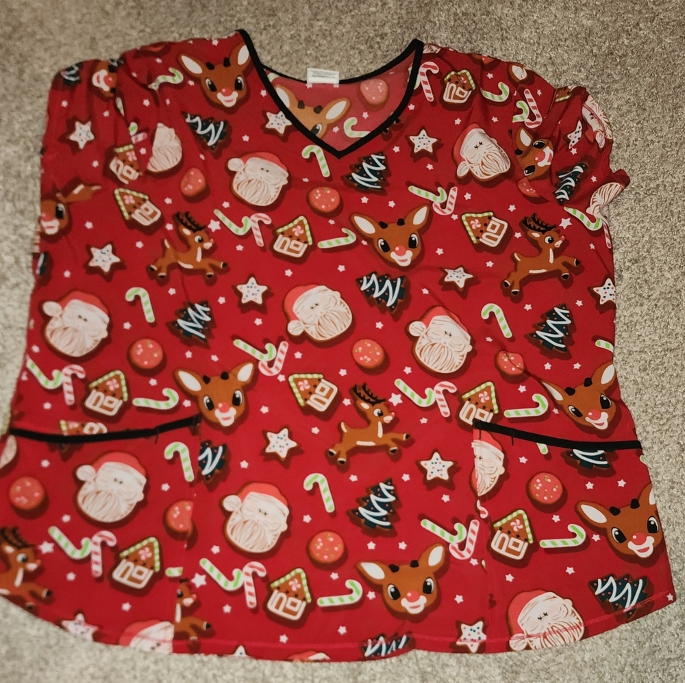 Rudolph the Red-Nosed Reindeer Womens 2xl Santa Christmas Winter Scrub Top